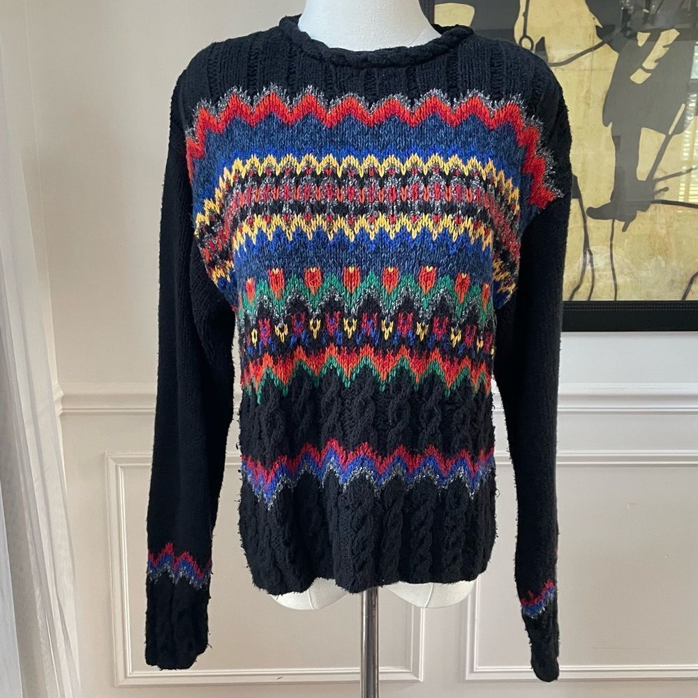 Vintage 80s Bright Bold Fair Isle Liz Wear Claiborne Sweater S